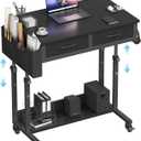 Small Portable Rolling Standing Desk - 32 Inch Adjustable Mobile Stand Up Gaming Desks with 2 Fabric Drawers on Wheels, Couch Sofa Side Laptop Table with Storage for Home Office, Black, 31.5"
