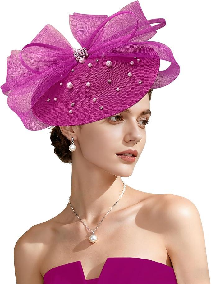 Kgromfy Tea Party Hat for Women Fascinator Hat Elegant Church Hats Wedding Headband Luxury Fancy Hat Lady Headwear for Derby