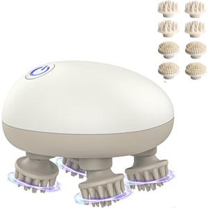 Scalp Massager Electric, Portable Scalp Massager Tool, Waterproof Head Massage Stress Relax, Hair Massagers with 5 Speed Modes & 8 Massage Claws (White)