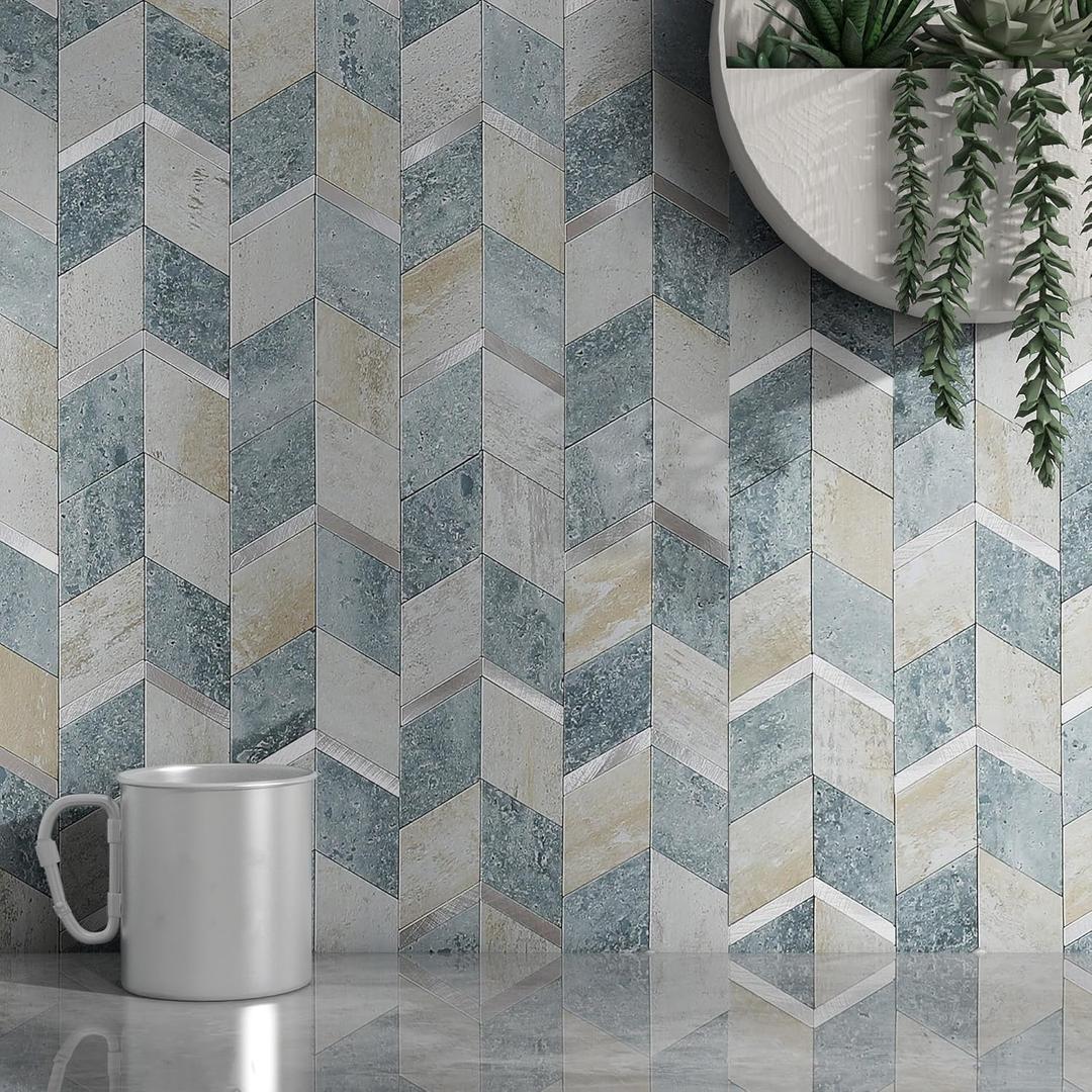 MOFIT Peel and Stick Backsplash for Kitchen,3D Wall Panel Peel and Stick Tile Self Adhesive Backsplash for Bathroom Tile Stickers Diamond (10Sheets,Blue Green Gray)
