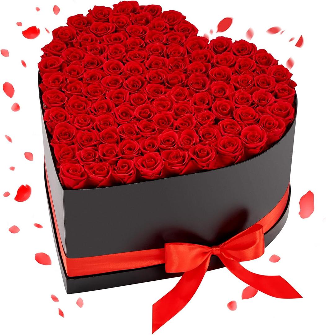 VEVOR Forever Flowers, 100 Preserved Roses in a Heart Shape Box, Eternal Flowers Immortal Bouquet Birthday Present for Women Her Wife Mothers, Anniversary, Valentine's Day,Christmas, Red