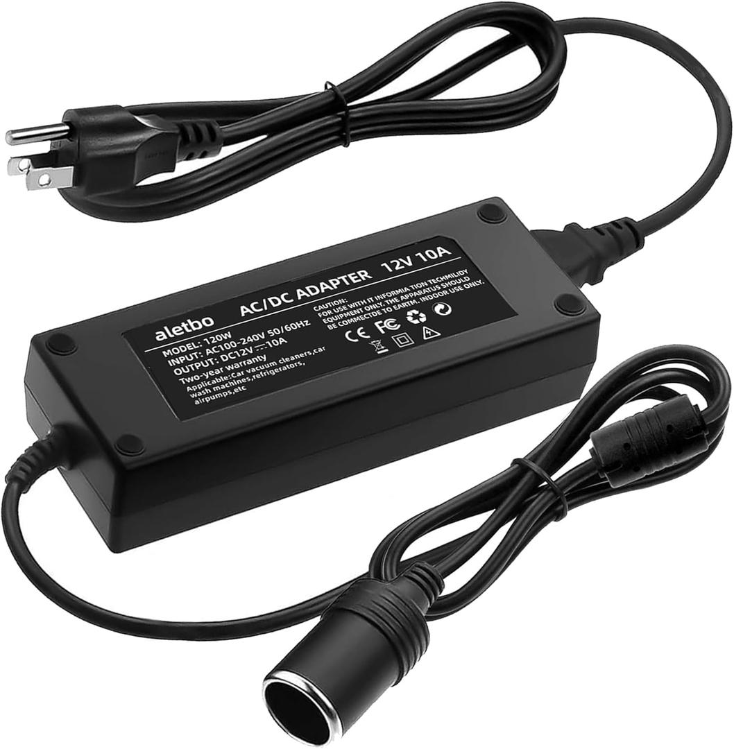 120V to 12V Converter Ac to Dc, 10A 110W, 12 Volt Converter, Cigarette Lighter Adapter to wall Plug, 12v Outlet Adapter for Car Refrigerator, Tire Inflator, Vacuum Cleaner, Iceless Cooler
