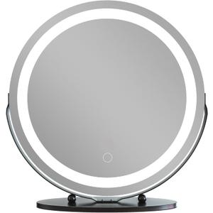 19" Makeup Mirror with Light, 3 Color Dimmable LED Lighted Makeup Mirror Touch Control for Bedroom Table Desk (Black)