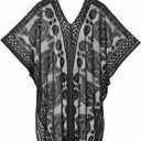 Lace Beach Cover Up for Women, Sexy Bathing Suit Cover Up, V-Neck Swimsuit Coverup for Seaside, Poolside and Party (Black)