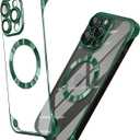 Frameless Magnetic Phone Case Compatible with iPhone 14 Pro Clear Minimalist Case Transparent Clear Plating Green Frameless Design Lens Protects Shockproof Case