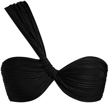 ZAFUL Women's One Shoulder Bikini Top Twisted Ruched Padded Bandeau Bikini Top Swimsuit Bathing Suits Top XL