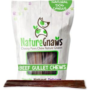 Nature Gnaws Beef Gullet Chews for Large Dogs 9-10" (50 Count) - Natural Beef Jerky Stick Dog Chew Treats - Rawhide Free