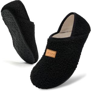 ANLUKE Slipper for Women Men Slipper Socks Fuzzy House Shoes Rubber Sole Slip On Soft-Lightweight Non Slip Indoor/Outdoor (10.5-11.5 Women/9.5-10.5 Men, Black)