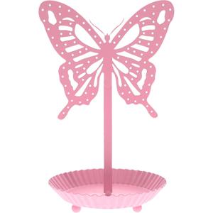 Top Brass Butterfly Earring Holder Organizer Metal Standing Jewelry Tree Display with Ring Tray (Pink)