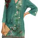 Poetsky Womens Tunic Tops 3/4 Bell Sleeve Loose Fit Tunics Dressy Casual Side Split Flare Top for Leggings S-3XL (M)