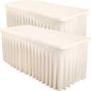 2 Packs Ivory Spandex Tableclothes for 8 Foot Rectangle Table, Spandex Table Covers 8FT Stretch Table Skirts Rectangle Wrinkle Free Fitted Tablecover for Event, Wedding, Banquet & Parties