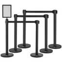 VEVOR Crowd Control Stanchions, 6-Pack Crowd Control Barriers, Carbon Steel Baking Painted Stanchion Queue Post with Sign Holder & 3PCS 6.5FT Retractable Belt, Belt Barrier Line Divider, Easy Assembly