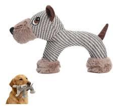 2 x Linen Animal Shape Cotton Rope Dog Chew Toy, Squeaky, Sturdy Linen Fabric (Dog)