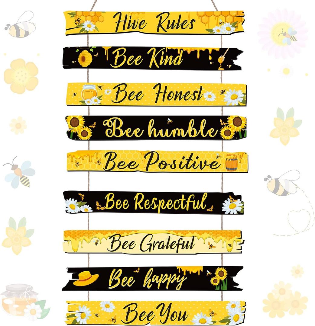 Jetec Bee Decor Plaque Gift Bee Sign Hive Rules Wall Decor Christmas Daisy Ornament for Xmas Home Spring Daisy Sunflower Decorations for Living Room Kitchen(Black, Yellow)