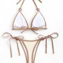 WDIRARA Women's 2 Piece Swimsuit Contrast Trim Halter Triangle Bikini Set Knitted Tie Side Bathing Suit (Beige, M)