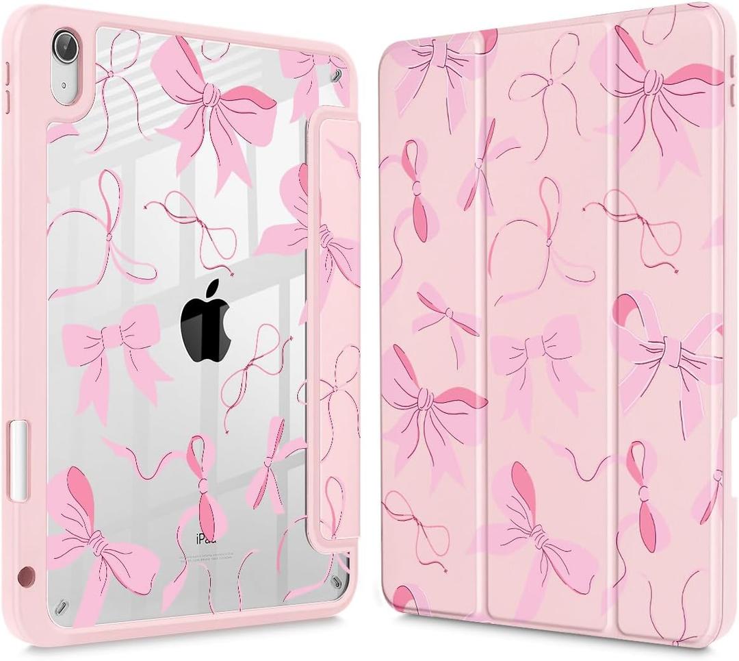 May Chen for iPad (A16) 11th Generation Case 11 Inch 2025, iPad 10th Gen Case 2022 10.9 inch, Built-in Pencil Holder with Shockproof Cover Clear Transparent Back Shell Auto Wake/Sleep, Pink P631 Bows