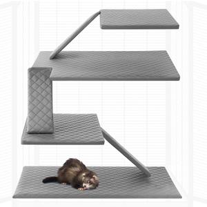 Beeveer 7 Pcs Ferret Cage Liner Washable Ferret Pads Bedding Cage Accessories Kit for Small Animals Hamster Rats Chinchillas Hedgehogs Guinea,Stain-Resistant Material (Double Unit Set,Grey)