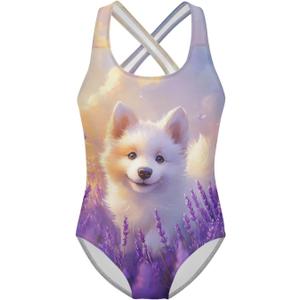 Girls Swimsuit Size 5-6 Fancy Girls' Swimwear Crew Neck One Piece Swimsuits for Boating Trips