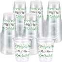 60 Pack Mr and Mrs Wedding Cups 12 oz Sage Green Eucalyptus Disposable Clear Plastic Drinking Cups for Wedding Bridal Shower Engagement Boho Greenery Party Decorations Supplies