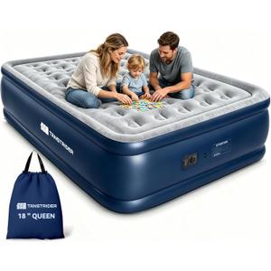 Queen Air Mattress with Built in Pump,18" XL Full Raised Blow up Air Bed,3 Mins Quick Self-Inflation/Deflation, 660lbs Max Inflatable Mattress for Camping/Home/Guests/Travel (Navy)