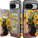 Shorogyt for Google Pixel 9/for Pixel 9 Pro Wallet Case with Card Holder - Sunflower Cat Design Kickstand for Magnetic Clasp Back Flip Folio Leather Phone Cases for Pixel 9/9 Pro Case for Women Girls