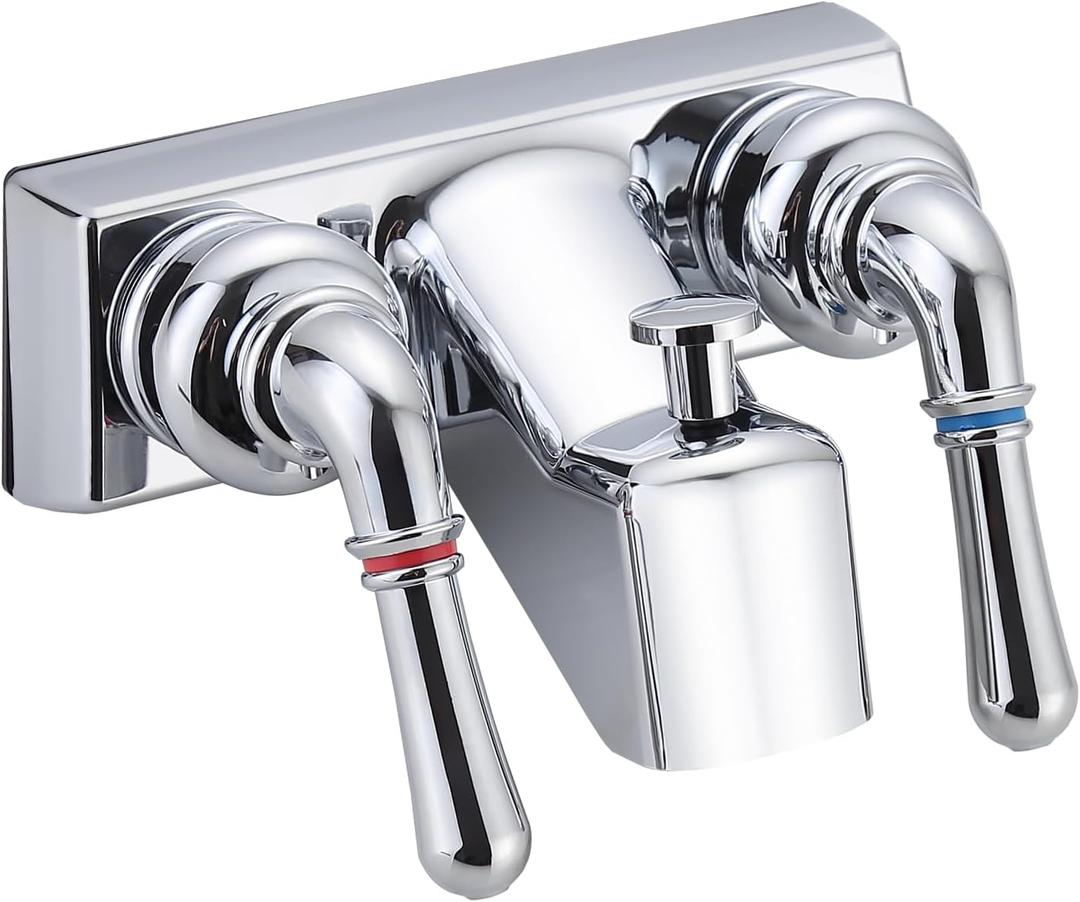 RV Shower Faucet, 4 inch Shower Valve Diverter Replacement, with Classical Dual Handles for RV/Camper/Motorhome Bathroom, Chrome