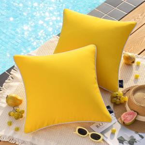 Phantoscope Pack of 2 Outdoor Waterproof Solid Throw Decorative Pillow Cover Decorative Square Outdoor Pillows Cushion Case Patio Pillows for Couch Tent Sunbrella (20''x20'', Yellow)