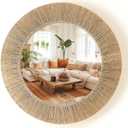 Chi An Home 24 Inch Natural Jute Mirror, Wall Mounted Round Mirror with Metal Frame, Wall Decor Rustic Farmhouse Boho Decor Accent for Bathroom, Bedroom, Living Room, or Entryway