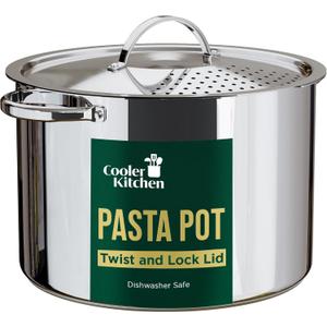 Stainless Steel Pasta Pot with Strainer Lid - 5.5 Quart Large Spaghetti Pot - Twist & Lock for Easy Drain & No Colander Or Strainer Basket Insert Needed - Dishwasher Safe Pots
