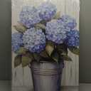 BJYCHG Blue Hydrangea Picture Wall Art Bathroom Decor Hydrangea Canvas Rustic Floral Poster Prints Flowers in Vase Painting Farmhouse Decor Framed (Teal, 36L x 24W)