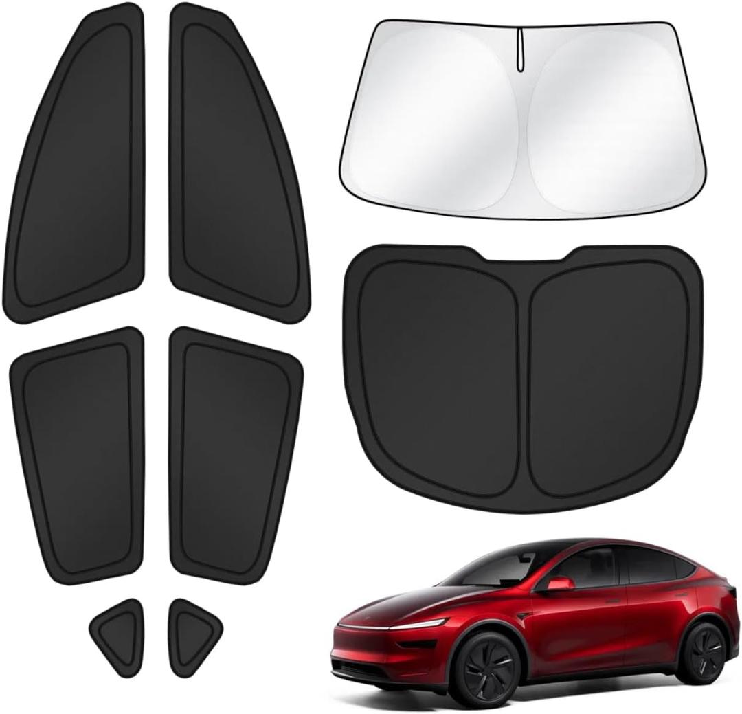 T TGBROS Windshield Sun Shade for Tesla Model Y Juniper 2025 Car Window Shades Thicken UV Block and Blackout Privacy Foldable Sunshades 8PCS Accessories Keep Cool Sun Visor Covers