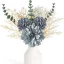 Mkono Small Artificial Flowers in Ceramic Vase 12.5" Centerpieces Coffee Table Decor, Silk Flower Arrangements for Home Decor Indoor Fake Flower Bouquet for Bathroom Dining Room Kitchen Wedding Blue