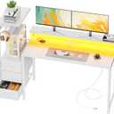 HLDIRECT 60 Inch Gaming Desk with Power Outlets & LED Lights, White