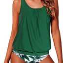 Yonique Two Piece Blouson Tankini Swimsuits for Women Modest Bathing Suits Loose Fit Swimwear Size M, Green Floral