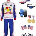 7PCS Characters Costumes in Talladega Nights Racing Jacket Outfits with Accessories Set Race Car Costume for Halloween L