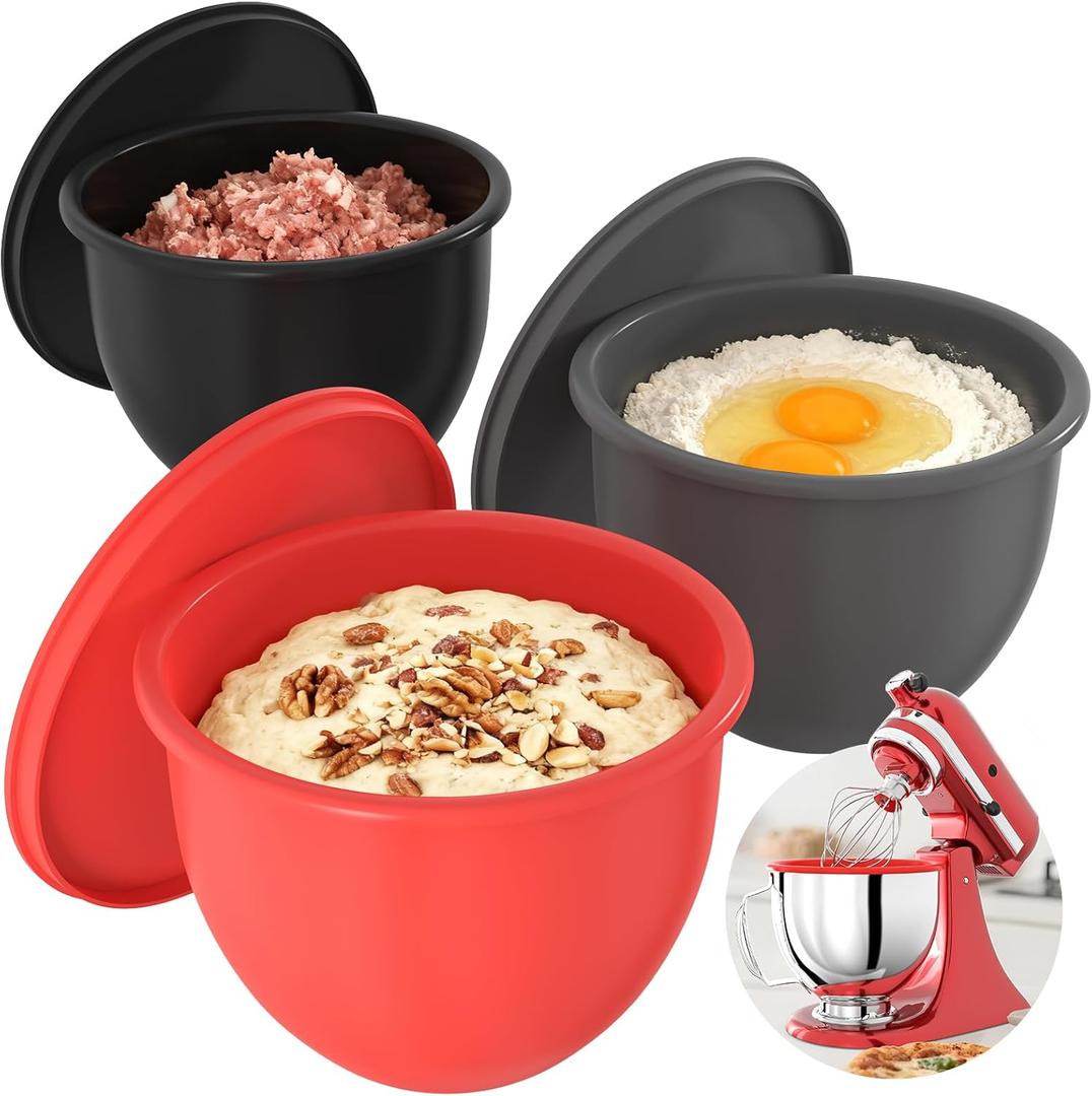 5QT Silicone Liners Compatible with KitchenAid 5QT Stand Mixers Liner Replacement for Kitchen Aid Mixer Attachments & Accessories, 3-Pack Liners with 3 Lids