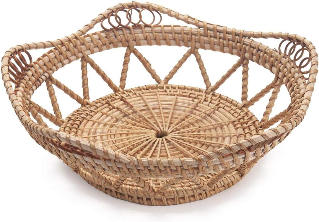 Woven Bread Baskets for Serving Rattan Tray for Fruit Food Kitchen Taptop Natural (10.6inch D x 3.5inch H)