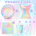 Cunhill 144 Pcs Mermaid Party Supplies Disposable Paper Tableware Holographic Shell and Tail Plates Napkins Cups Spoons Fork Knives for Baby Shower Birthday Party Decorations, Serve 24