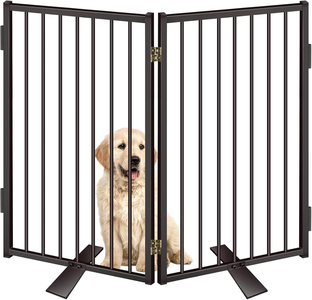 Metal Freestanding Dog Gates with Door for Outdoor Indoor,40'' Extra Wide 36'' Tall Free Standing Dog Gate for Doorways,Large Openings,Deck,Yard,Porch,Foldable Safety Pet Fence(Black,2 Panels)