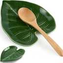 Cute Leaf Ceramic Spoon Rest, Keeps Counters Clean, for Stove Top and Kitchen Counter, Decorative Green Spoon Holder, Kitchen Decor Gift