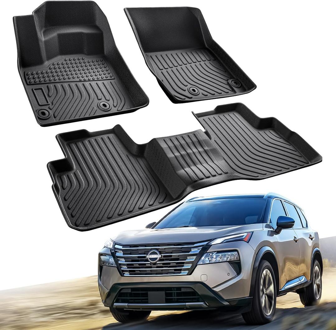 Floor Mats Custom-Fit for Nissan Rogue 2021-2026 | All-Weather Car TPE Mat Set | Front Rear Floor Liners | Automotive Interior Accessories for Protection Not for Sport Models