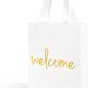 Crisky Reusable White Gold Welcome Gift Bags for Wedding Birthday Parties, 50 Counts Medium Size Eco-Friendly Non-Woven for Guests, 11 x4 x9 Inches