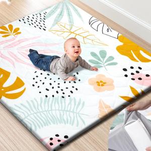 TINYHARBO Premium Foam Baby Play Mat 50x50 Removable & Machine Washable Cover, Extra Thick Padding Playpen Mat, Non-Slip Crawling Mat, Easy to Clean for Infants, Toddlers & Babies