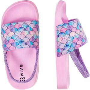 IceUnicorn Kids Girls Slide Sandals Toddler Slippers Boys Non-slip Summer Casual Beach Water Shoes for Indoor & Outdoor (11 Little Kid, Fish Scales-Pink)