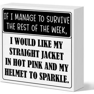 2 x YWAIHO Funny Office Desk Decor Sign, Words & Quotes, Wood, 5x5 inches, If I Survive