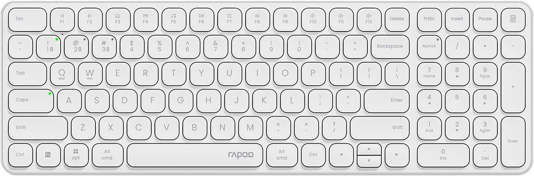 Rapoo E9310M Wireless Keyboard for Mac/iPad/PC, Multi-Device Bluetooth Keyboard with Number Pad, Low-Profile, Quiet Typing, 99-Key, Battery Powered, Support 4 Devices for Windows, Linux, Chrome, Mac (White)