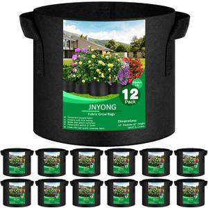 JNYONG 12-Pack 5 Gallon Thickened Non-Woven Grow Bags, Aeration Fabric Pots with Handles