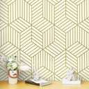 CiCiwind Gold Geometric Wallpaper Peel and Stick Wallpaper Beige and Gold Removable Wall Paper Striped Hexagon Contact Paper Self Adhesive Waterproof Vinyl for Bedroom Bathroom Wall 15.7"x393"