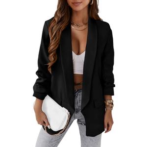 PRETTYGARDEN Womens Casual Blazer 2025 Spring Fall Fashion Long Sleeve Open Front Work Office Suit Jackets (Large, Black)