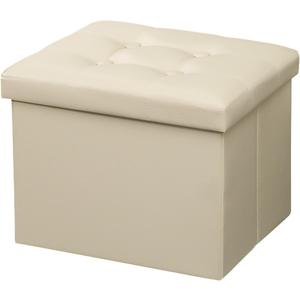 AmasSmile Storage Ottoman Folding Foot Rest Stool, Leather Footstool Bench, Short Ottoman Stool, Storage Foot Rest Store, Books (Beige, 17"*13"*13")